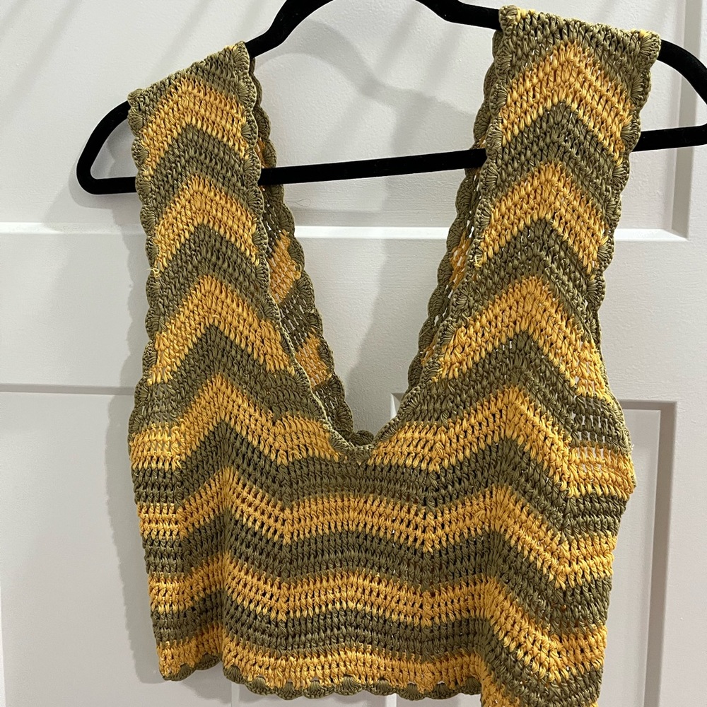Zara Yellow and Green Chevron Tank Top